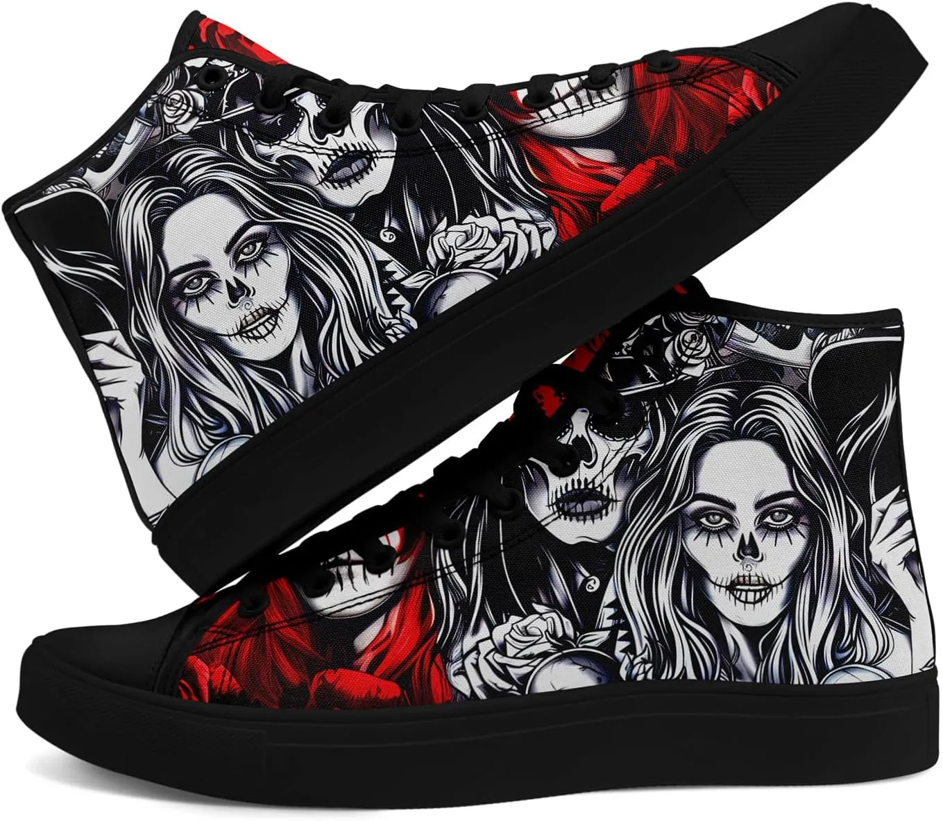 Fashion Skull High-Top Canvas Shoes for Men Women -Unique Vibrant High Top Sneakers Comfortable Casual Shoes
