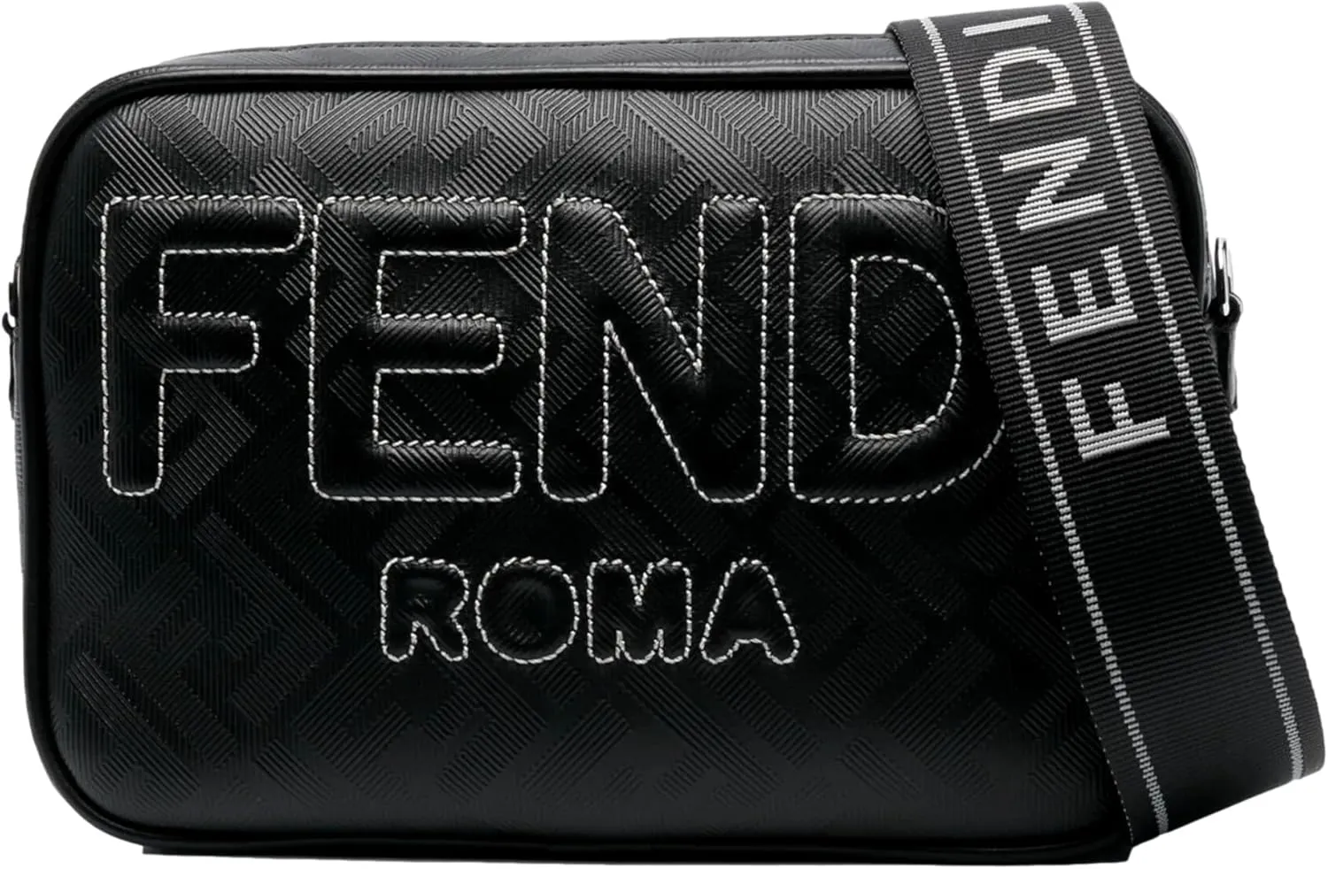 FENDI Roma Black Shadow Leather Canvas Camera Crossbody Bag 7M0286