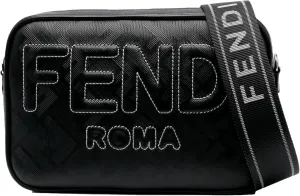 FENDI Roma Black Shadow Leather Canvas Camera Crossbody Bag 7M0286