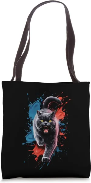 Ferocious Feline Splashing Vibrant Hues Amid Fierce Roar Tote Bag