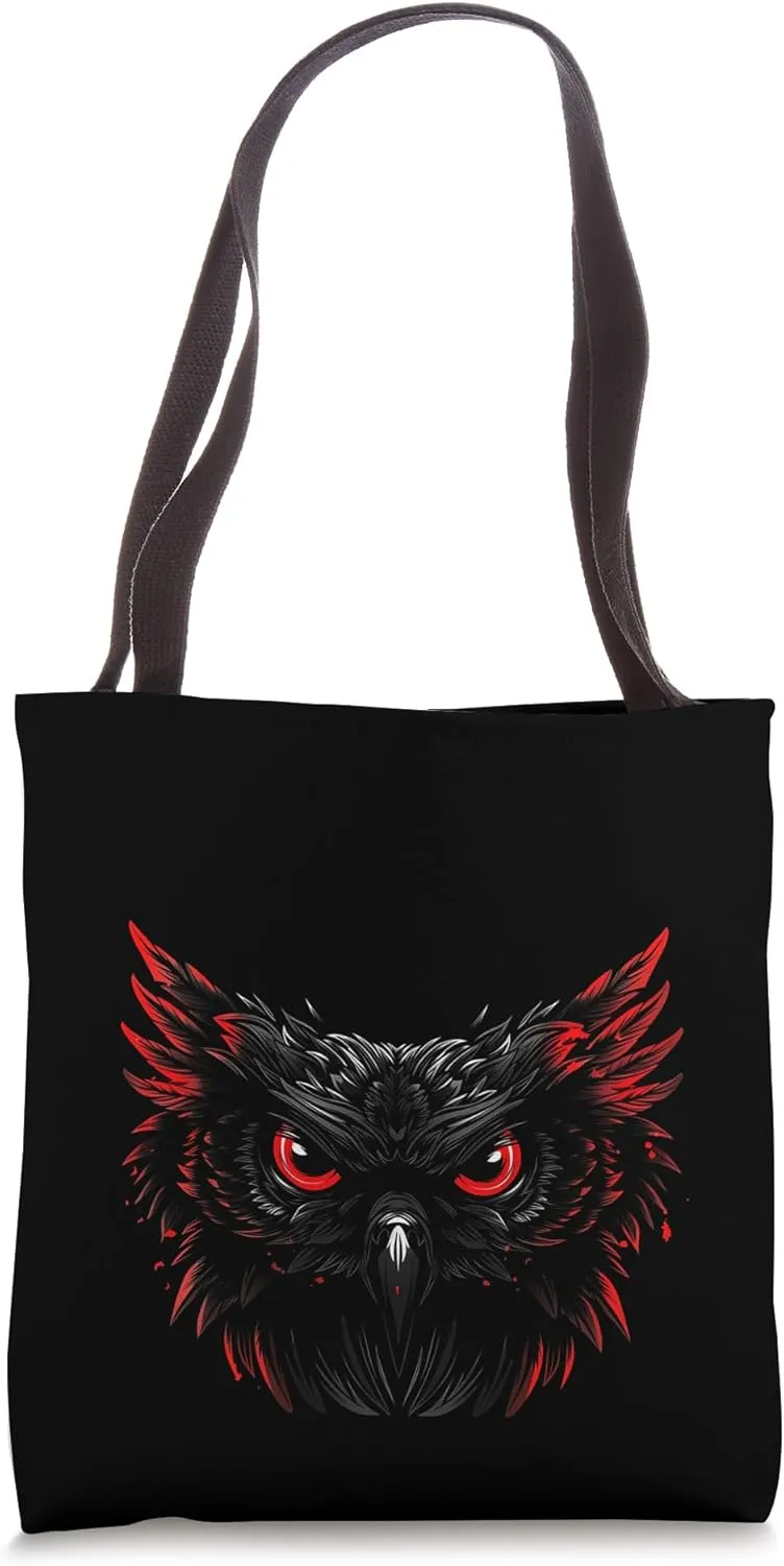 Ferocious RedEyed Owl Graphic Depiction With Fearsome Wings Tote Bag