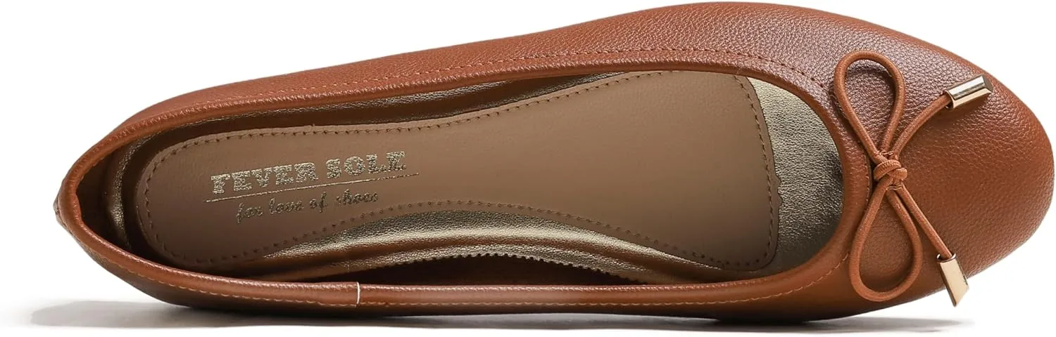 FEVERSOLE Women's Soft Cushion Comfort Round Toe Metal Trim Fashion Ballet Flats Walking Shoes