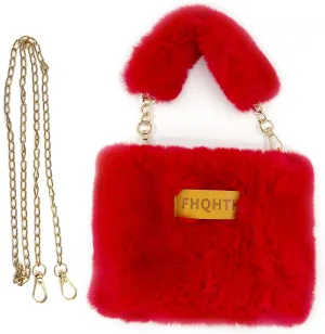 FHQHTHFaux Fur Purse for Women Fluffy Evening Bags Small Cute Crossbody Bag Cosmetic Bag Metal Chain Strap