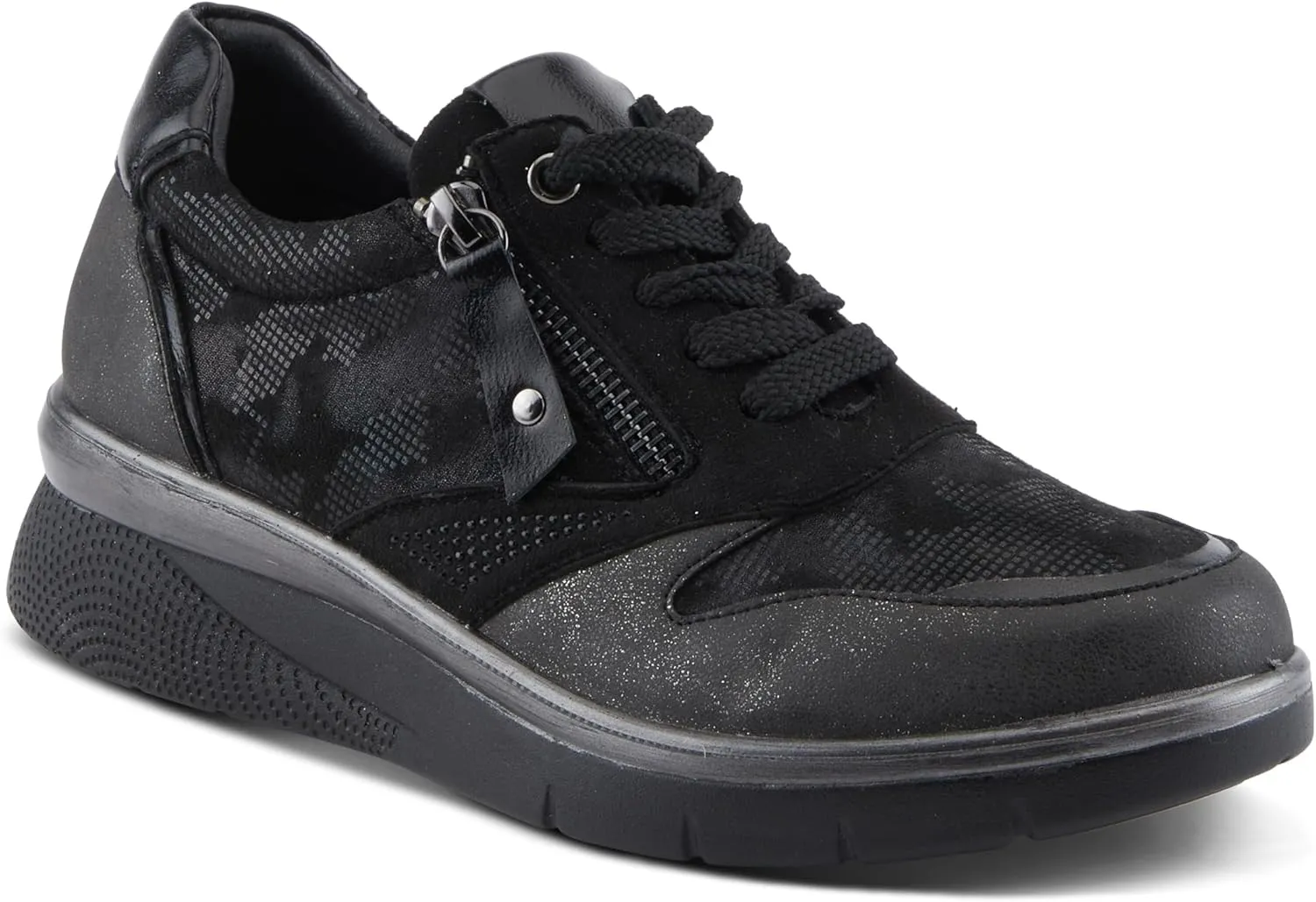 Flexus Women's WYCLEF Platform Sneakers with Metallic Camouflage Print, Zipper Closure, and Comfortable Fit
