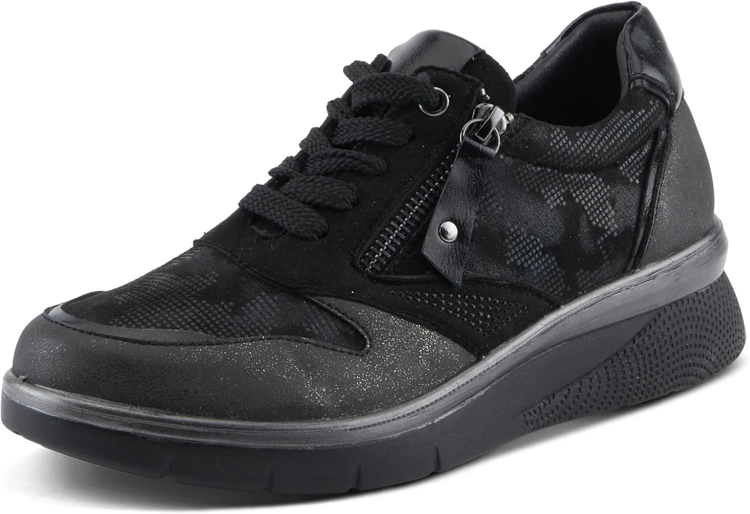 Flexus Women's WYCLEF Platform Sneakers with Metallic Camouflage Print, Zipper Closure, and Comfortable Fit