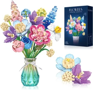 Flower Bouquet Building Set, Botanical Collection Artificial Flowers Building Blocks Toy, DIY Home Decor for Adult Teen Girls, Gifts for Birthday Valentines Mother's Day, 880PCS