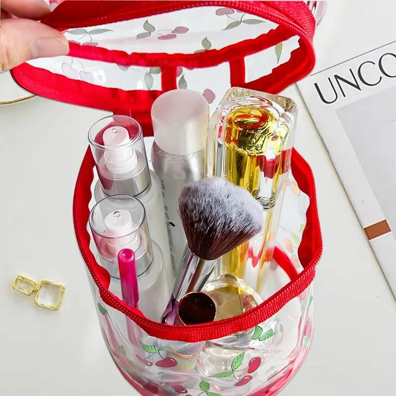 flower pattern PVC transparent cylinder travel cosmetic bag, portable waterproof pouch with handle, suitable for women and girls. (Sunflower)