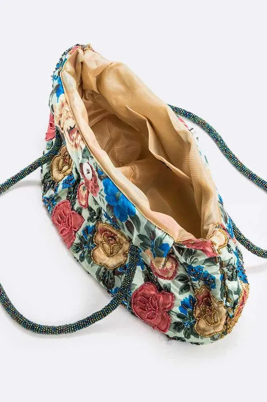 Flower Seed Beads Embellished Soft Shoulder Bag