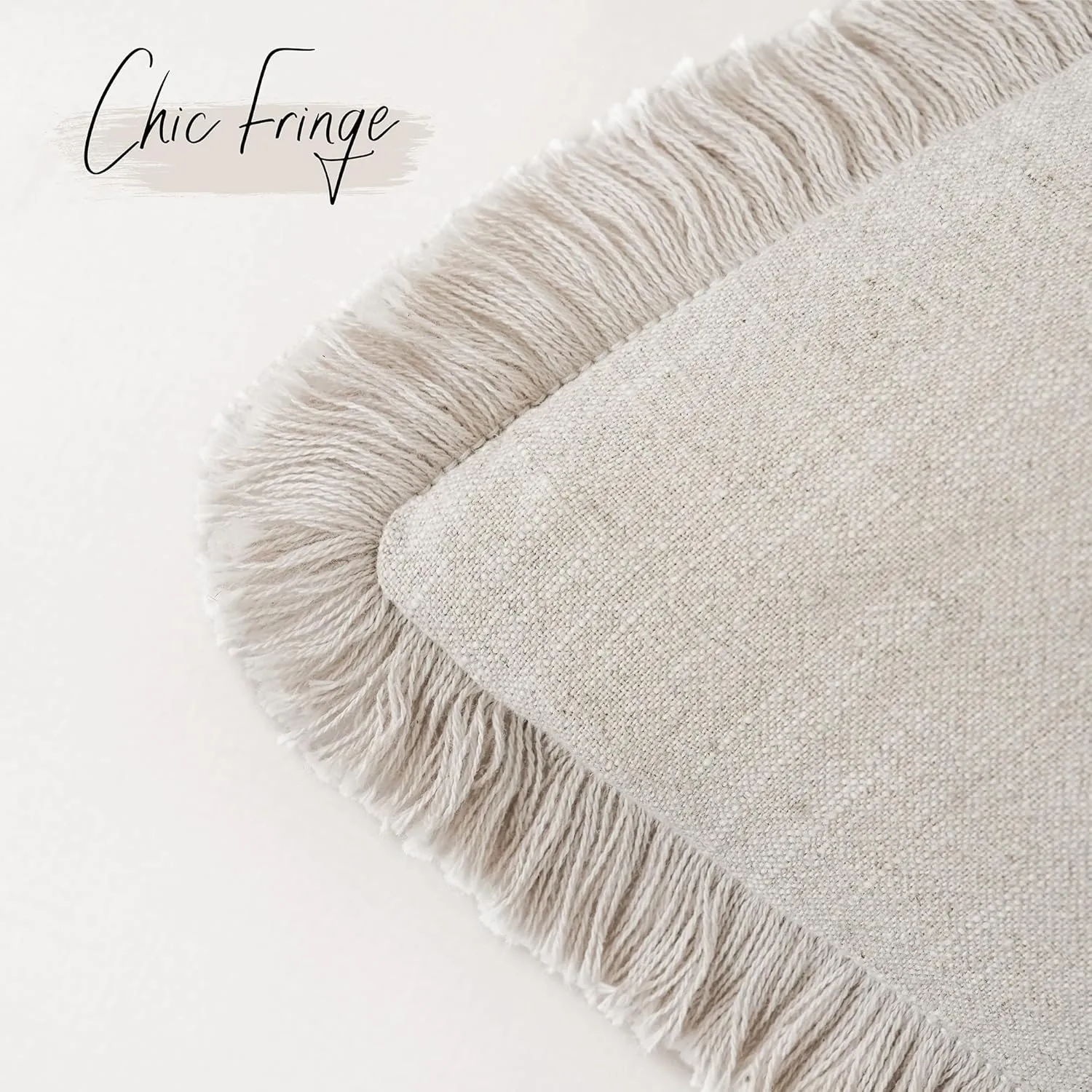 Foindtower Set of 2 Decorative Linen Fringe Throw Pillow Covers Cozy Boho Farmhouse Cushion Cover with Tassels Soft Accent Pillowcase for Couch Chair Sofa Bed Living Room Home Decor,18×18 Inch,Beige