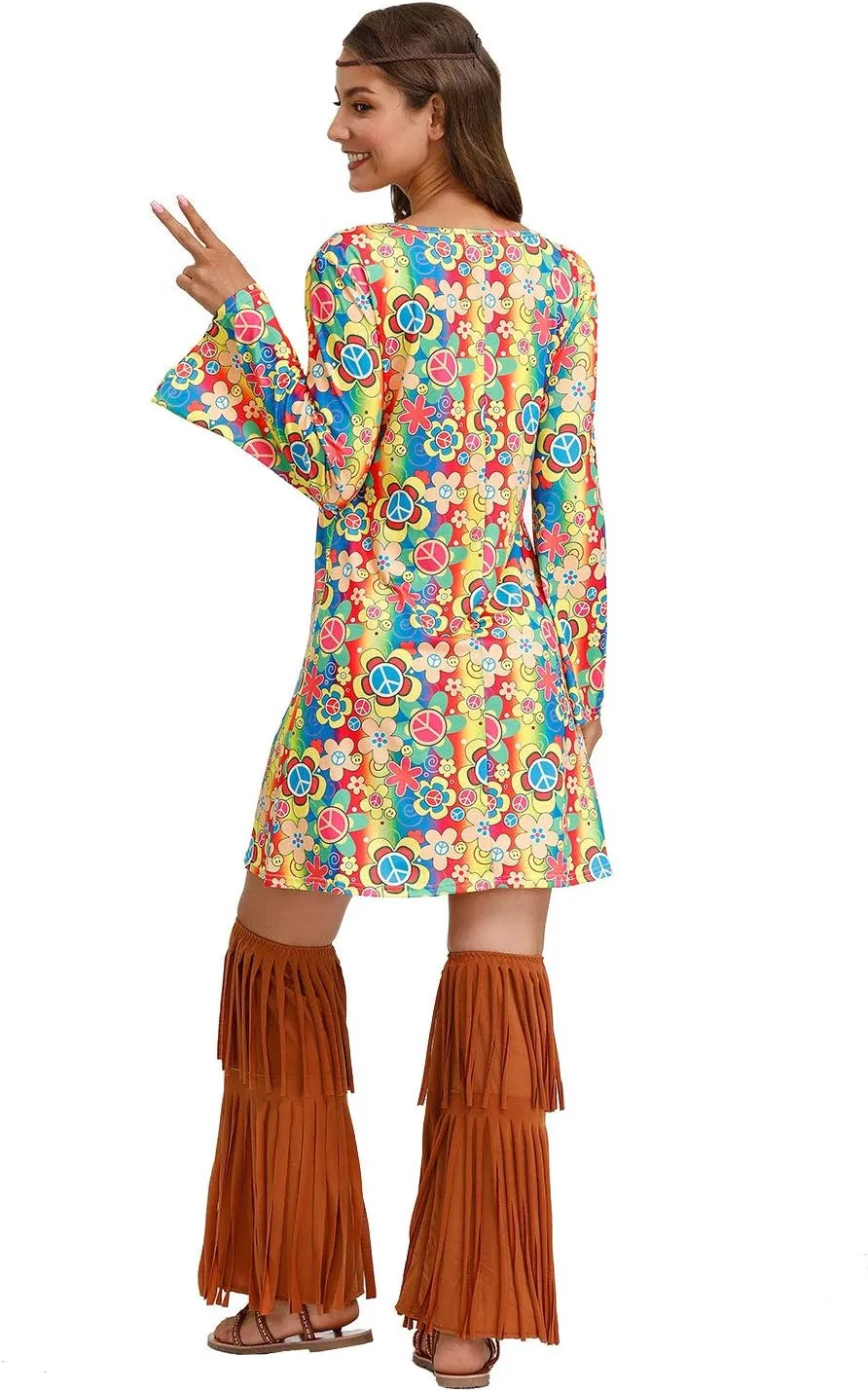 For G and PL Women's Halloween Floral 1960's 1970's Hippie Costume Dress
