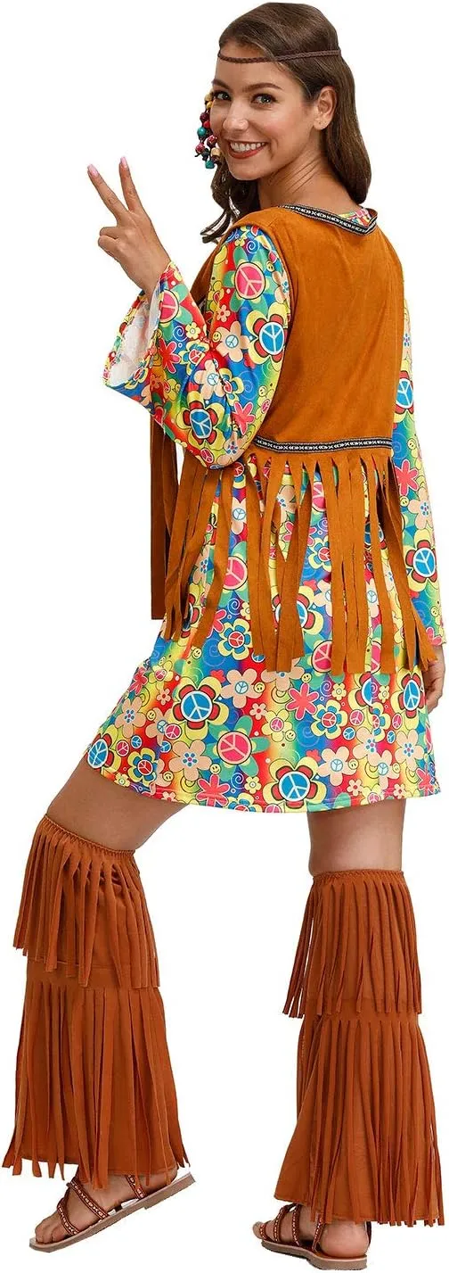 For G and PL Women's Halloween Floral 1960's 1970's Hippie Costume Dress