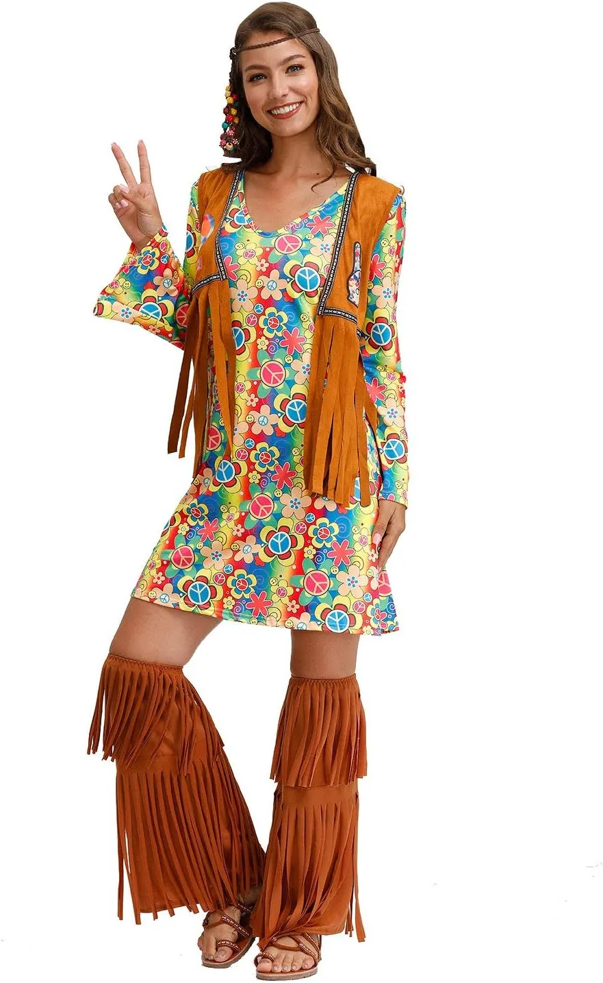 For G and PL Women's Halloween Floral 1960's 1970's Hippie Costume Dress