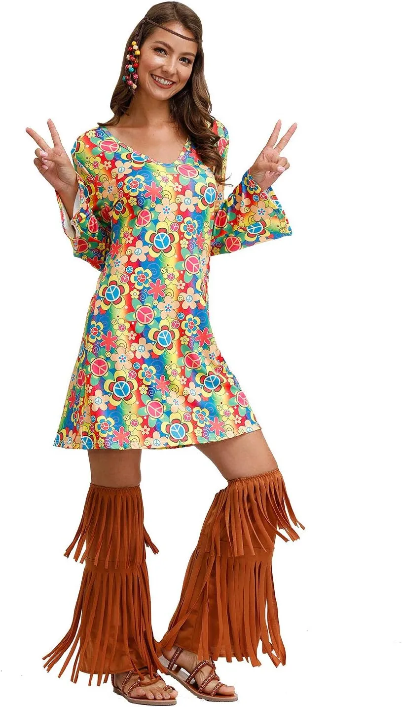 For G and PL Women's Halloween Floral 1960's 1970's Hippie Costume Dress