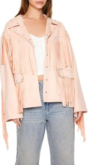 Forever 21 Women's Fringe Faux Suede & Gem Jacket