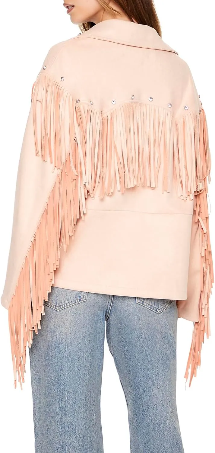 Forever 21 Women's Fringe Faux Suede & Gem Jacket