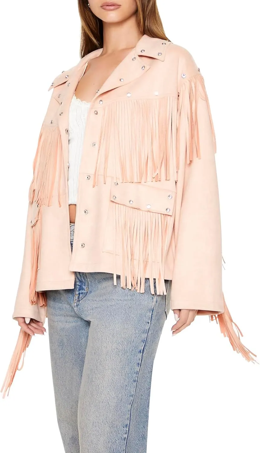 Forever 21 Women's Fringe Faux Suede & Gem Jacket