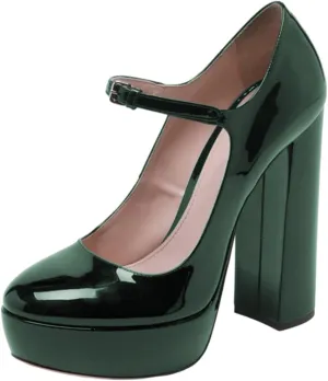FOWT Women Black Round Toe High Chunky Heel Platform Pumps Adjustable Thin Mary-Jane Strap with Sliver Buckle Heels Trendy Solid Colour Patent Leather Shoes for Ladies Party School Office 4-16 US Size