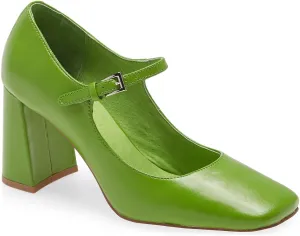 FOWT Women Square Toe High Chunky Heel Pumps Adjustable Mary-Jane Strap with Sliver Buckle Heels, Fashion Flower Pattern Glossy Leather Shoes for Ladies Work Party School 4-16 US Size