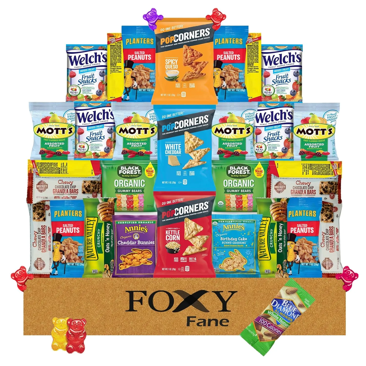 Foxy Fane 30-Count Holiday Gift Box - Variety Pack of 30 Healthy Snacks & Treats