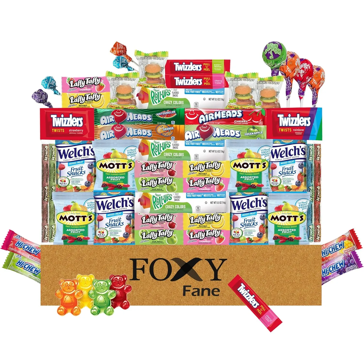 Foxy Fane 50-Count Holiday Gift Box - Ideal Gift Basket with Variety Pack of 50 Delicious Treats
