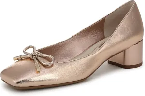 Franco Sarto Women's Natalia Square Toe Block Heel Pump with Bow