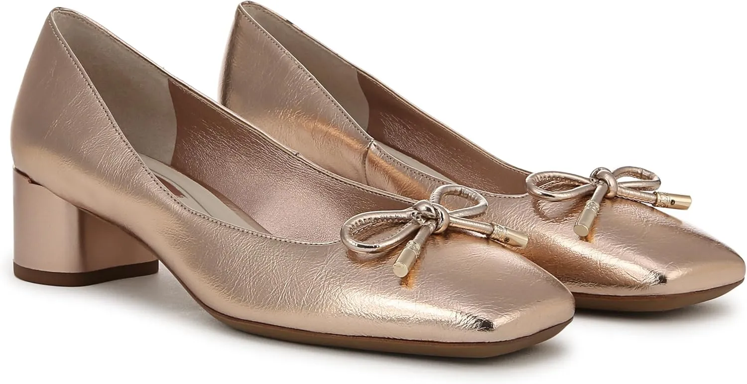 Franco Sarto Women's Natalia Square Toe Block Heel Pump with Bow