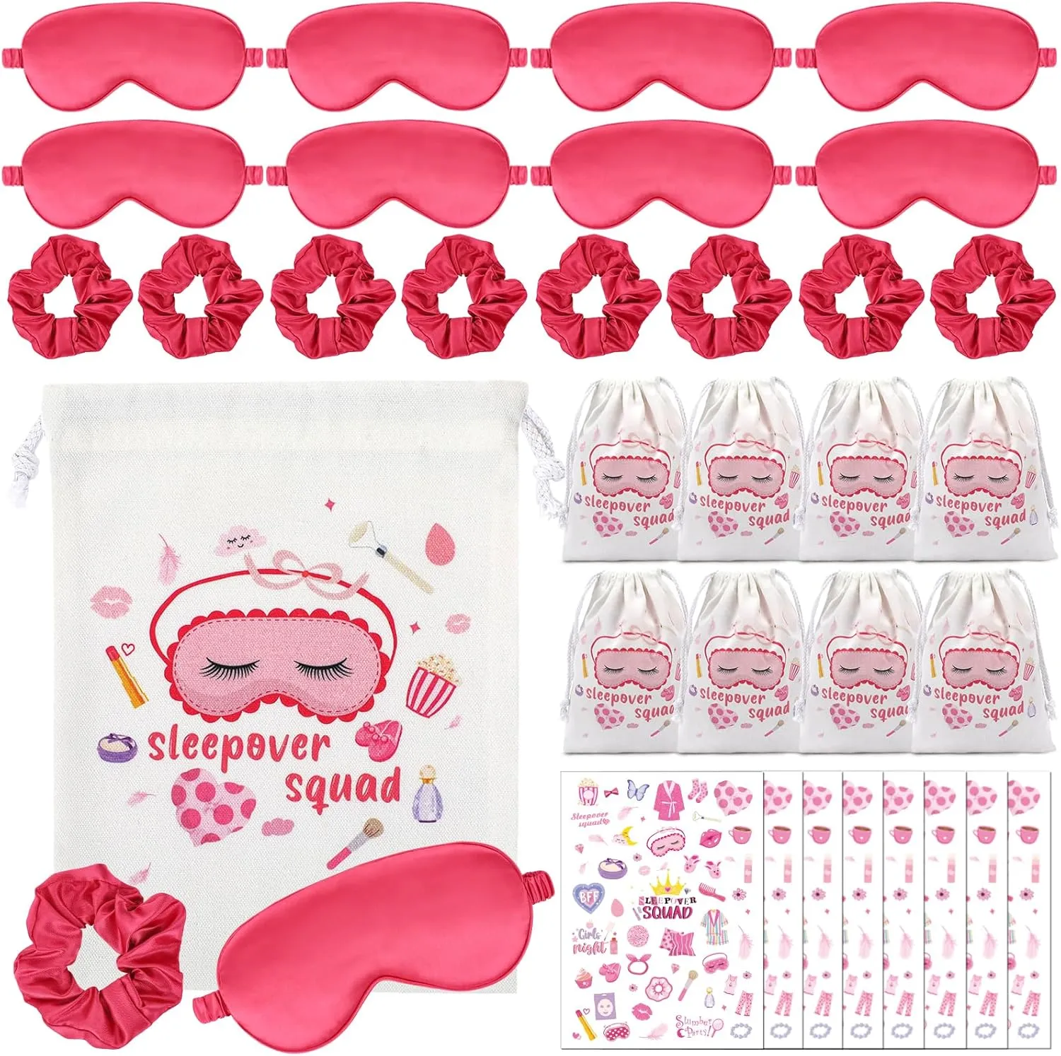 FRESHME Pink Sleepover Party Supplies - 8 Sets, 32 Pcs Slumber Party Supplies for Girls Birthday Favor