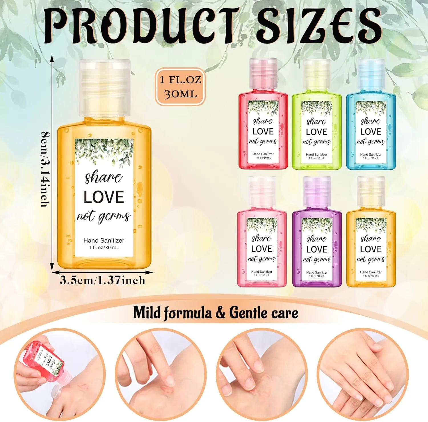 Frienda 24 Packs Share Love Not Germs Mini Hand Sanitizer Bulk Bridal Shower Travel Size 1fl oz Scented Hand Sanitizer Assorted Scents Thank You Gifts for Guest Baby Shower Wedding Party Favors