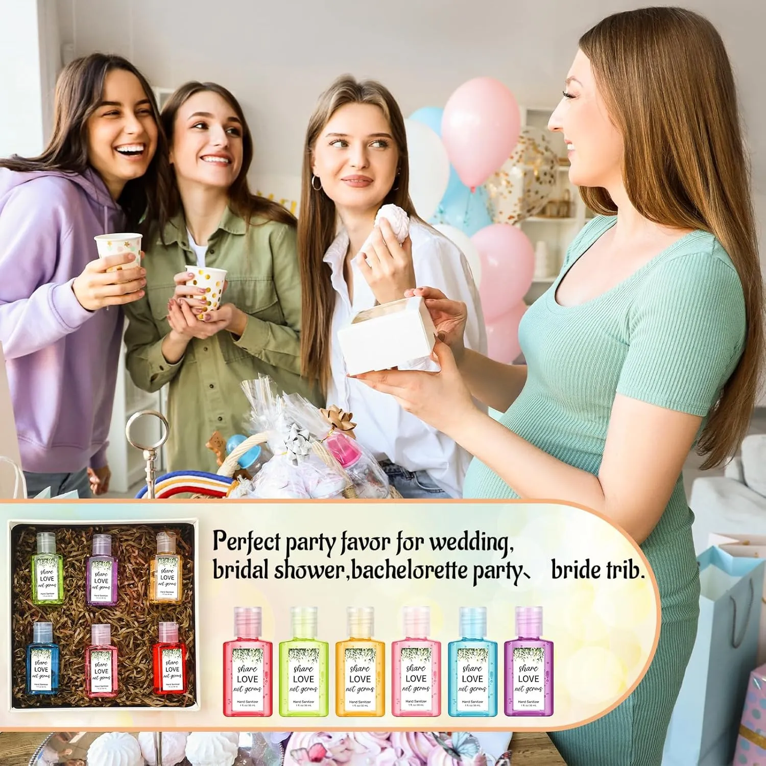 Frienda 24 Packs Share Love Not Germs Mini Hand Sanitizer Bulk Bridal Shower Travel Size 1fl oz Scented Hand Sanitizer Assorted Scents Thank You Gifts for Guest Baby Shower Wedding Party Favors