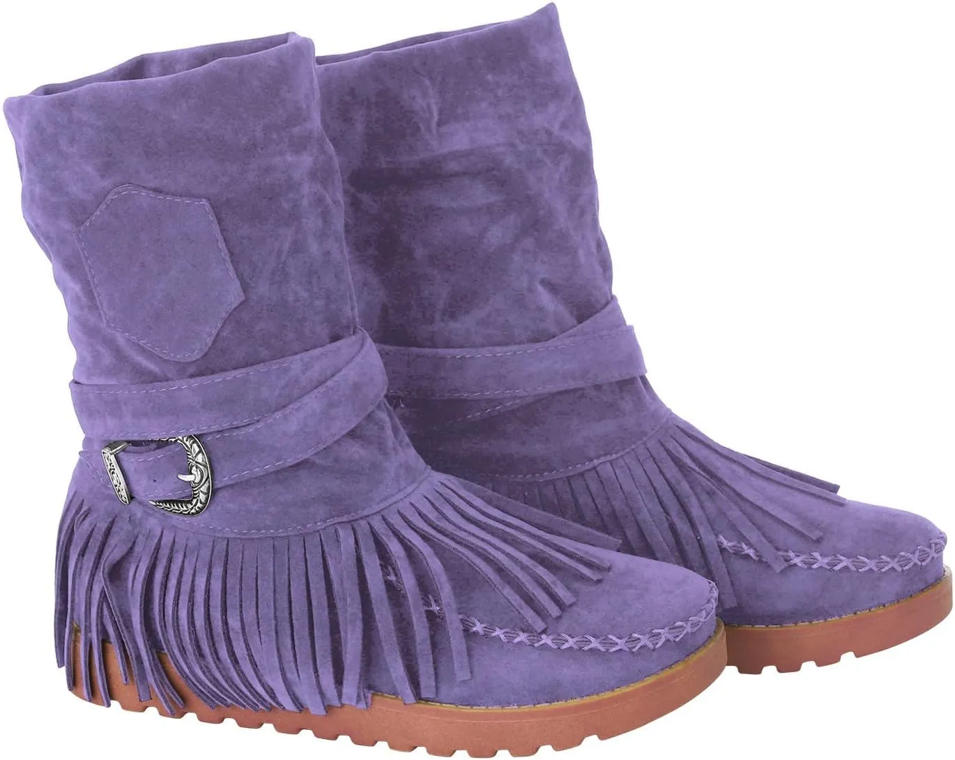 Fringe Cowboy Boots For Women Suede Ankle Boots Moccasin Boots Low Heel Slouch Boots Comfy Flat Western Shoes