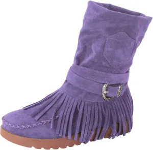 Fringe Cowboy Boots For Women Suede Ankle Boots Moccasin Boots Low Heel Slouch Boots Comfy Flat Western Shoes