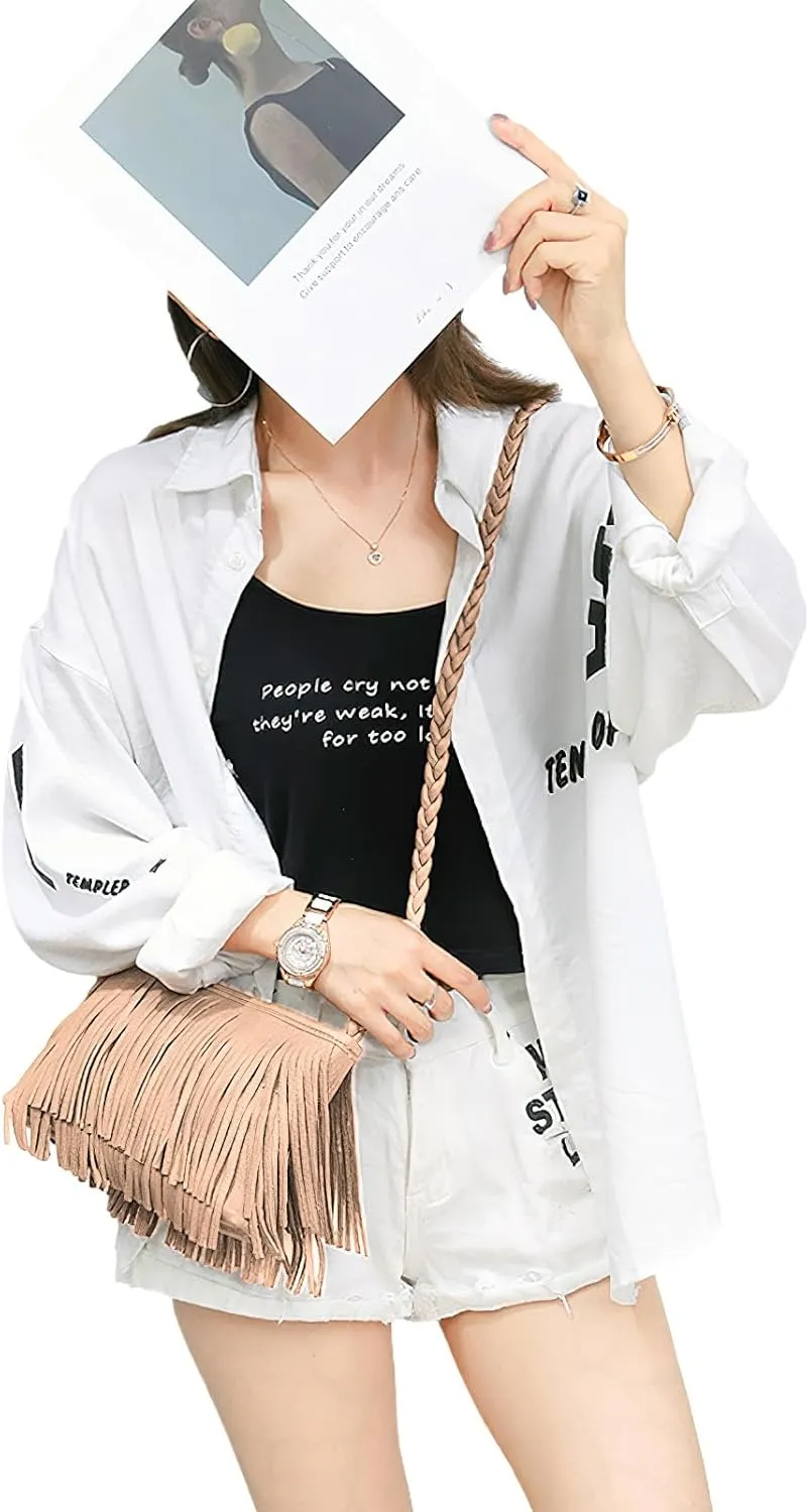 Fringe Crossbody Purse for Women Tassel Messenger Bag Leather Hobo Shoulder Bag Womens Sling Bag