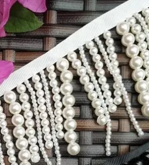 Fringe Trim Tassel,Curtain Lace, 2 Yards Hanging Pearl Bead Ribbon Fringe Beaded Lace Trim for Sewing Garment Dress Shoes Ornaments Curtain Tassel Lace (Color : Black, Size : 2 Yards) (Color : White
