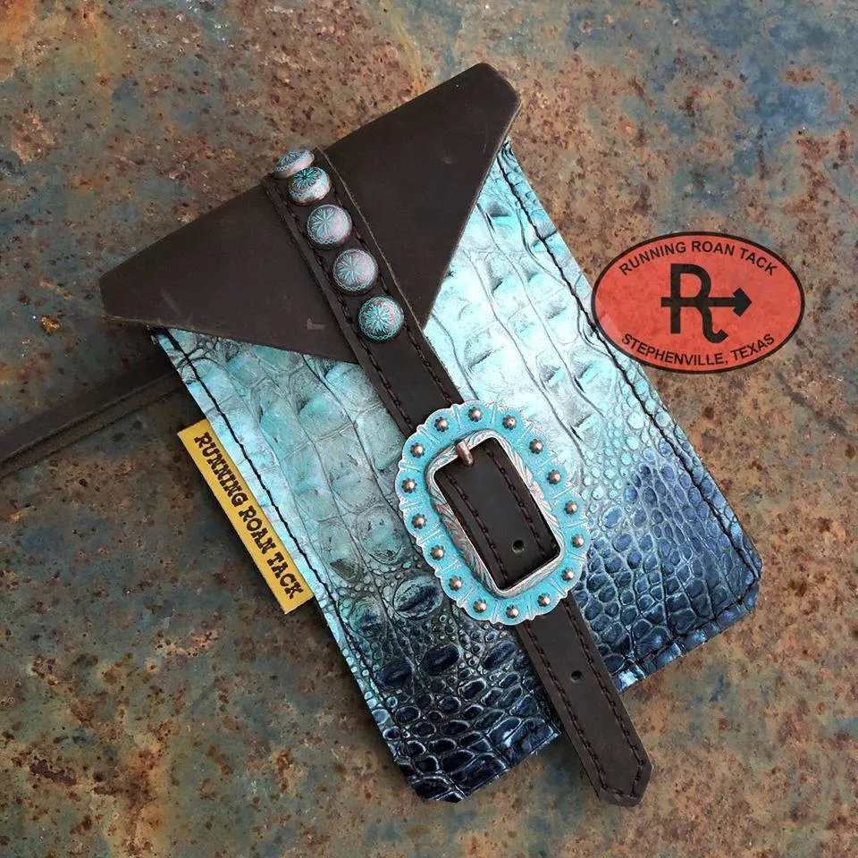 Frost Croc Mini Saddle Bag with Your Choice of Buckle and Fringe for Phone, Keys, Roping Powder, etc