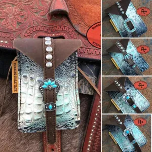Frost Croc Mini Saddle Bag with Your Choice of Buckle and Fringe for Phone, Keys, Roping Powder, etc