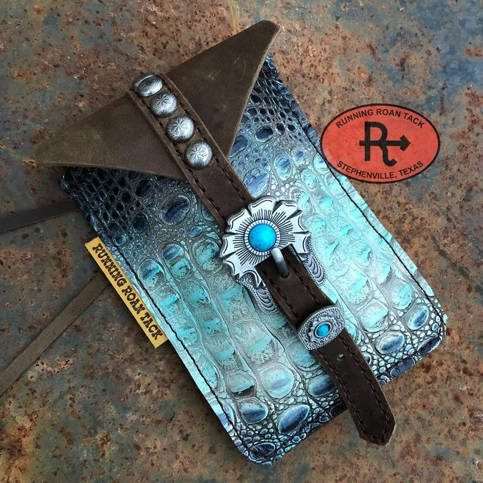Frost Croc Mini Saddle Bag with Your Choice of Buckle and Fringe for Phone, Keys, Roping Powder, etc