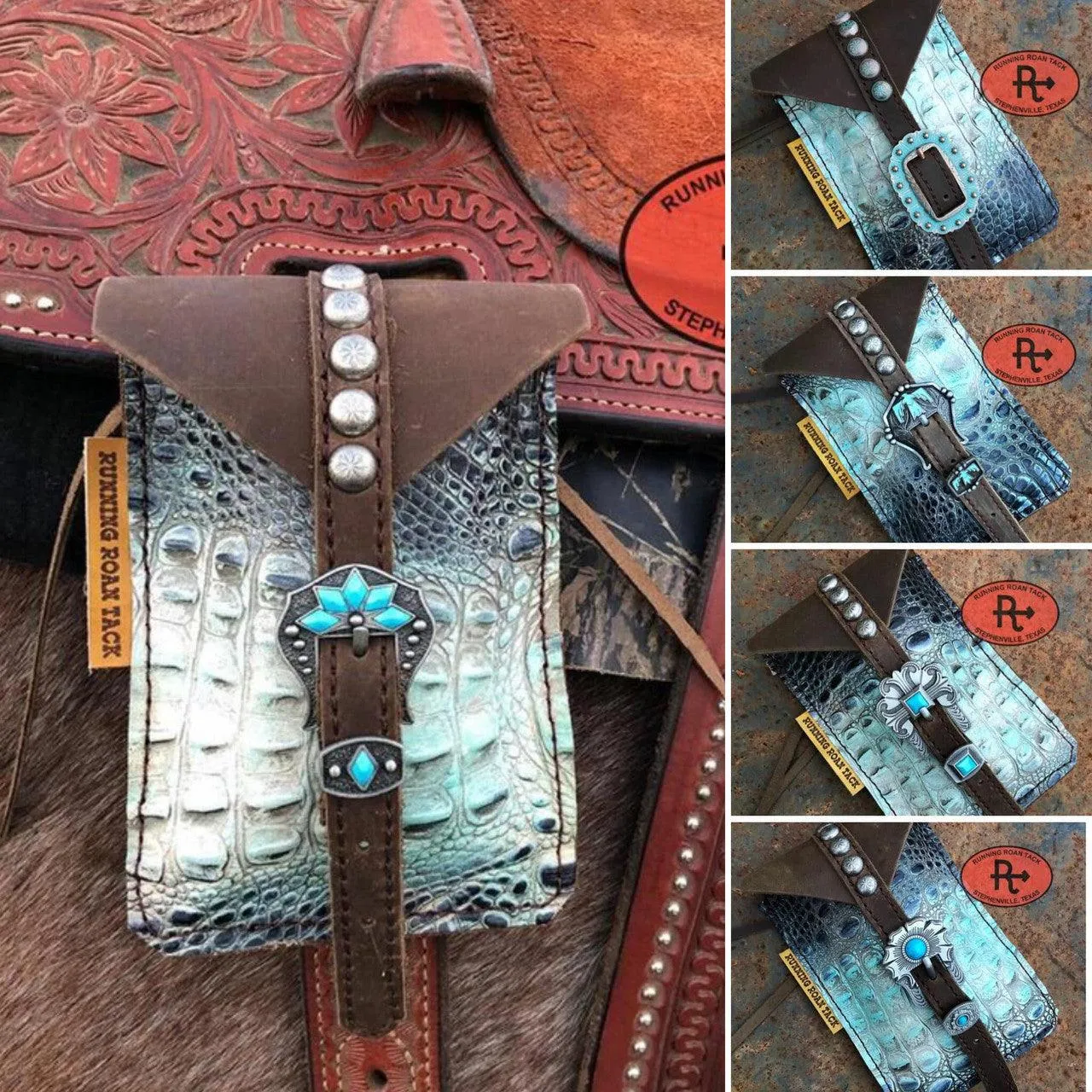 Frost Croc Mini Saddle Bag with Your Choice of Buckle and Fringe for Phone, Keys, Roping Powder, etc