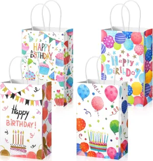 Fulmoon 36 Pcs Birthday Gift Bag with Handle Happy Birthday Favor Paper Goodie Bags Balloon Cupcake Print Gift Wrap Colorful Party Supplies