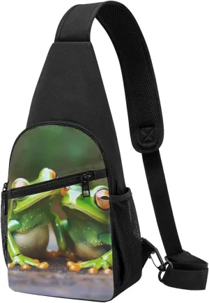Funny Green Frogs Printed Chest Bag Chest Shoulder Crossbody Bag for Men Women Travel Chest Pack Hiking Shoulder Bags, Black, One Size, Hiking Backpack