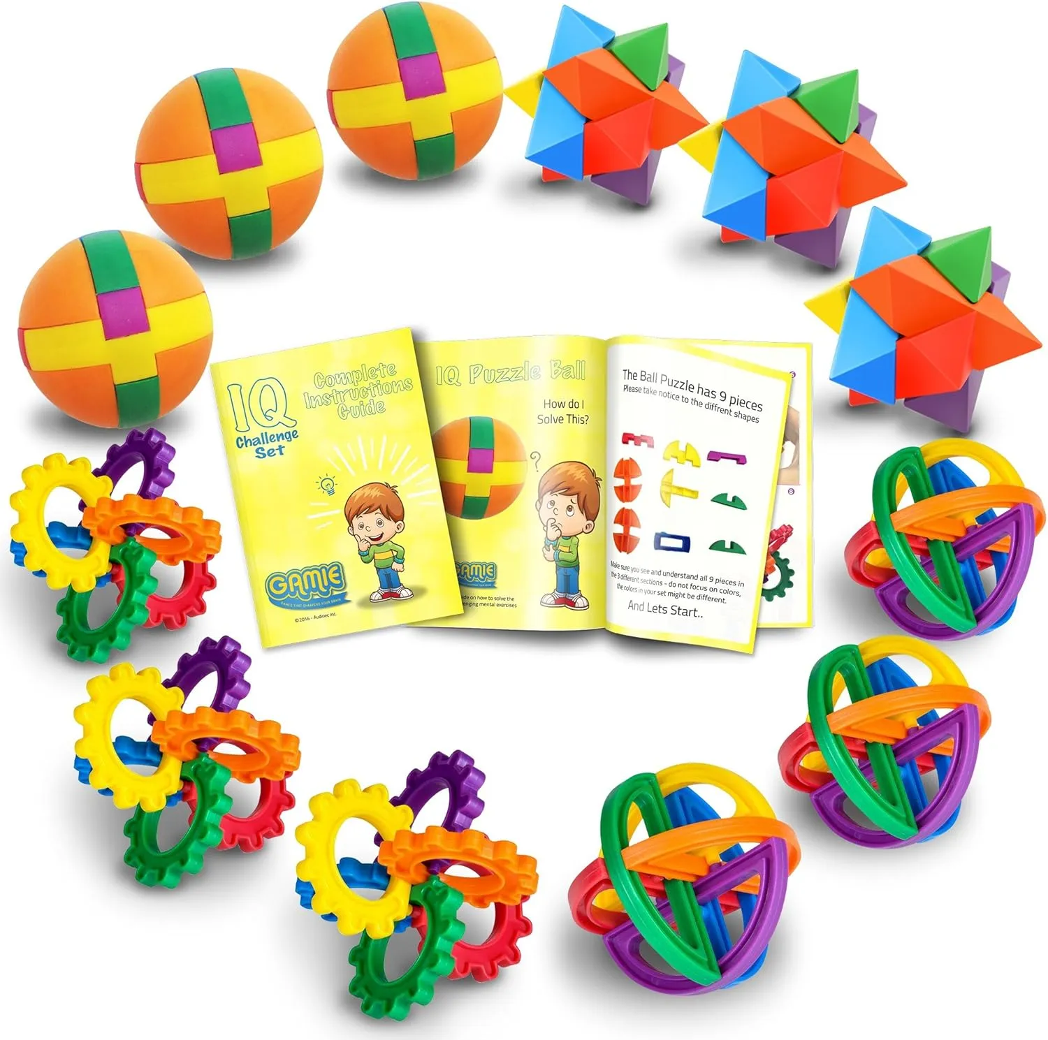 Gamie IQ Challenge Set, Fun Puzzle Balls with Free Colorful Instruction Guide, Party Games, Fidget Brain Teaser Puzzles, Includes 12 Fun and Challenging Puzzle Balls, Great Educational Toy for Kids