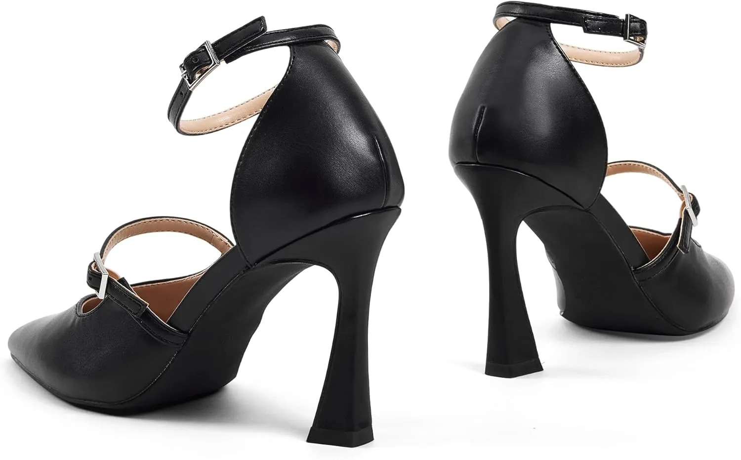GENSHUO Women's High Heels Closed Toe D'Orsay Stiletto Pointed Toe 3.54 Inch Pumps with Ankle Strap Dress Shoes at Wedding Party Prom Work Dating