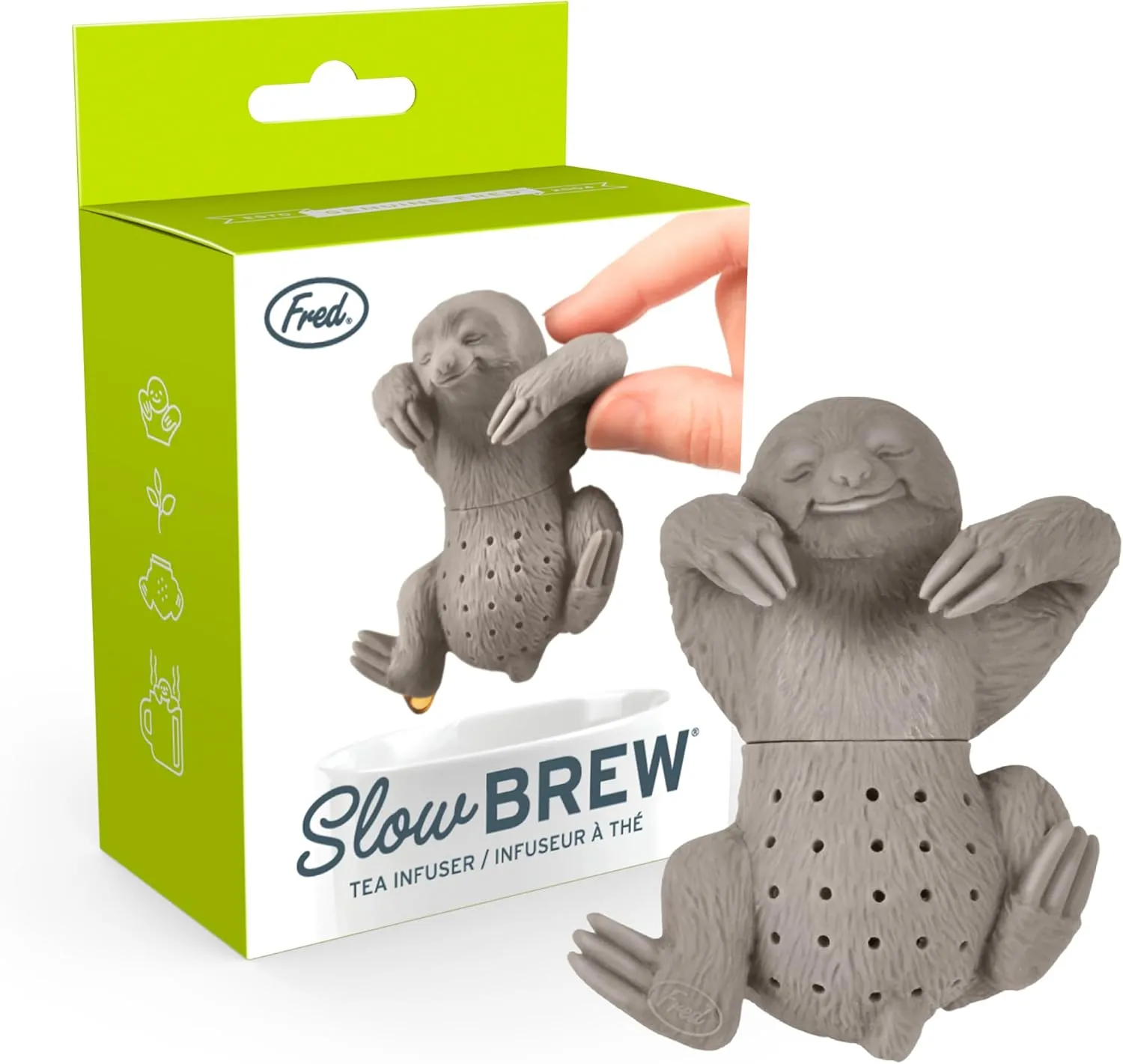 Genuine Fred, SLOW BREW, Sloth Resuable Silicone Tea Infuser, Gray, Fun Gift for Tea Lovers, Clever Kitchen Gadget