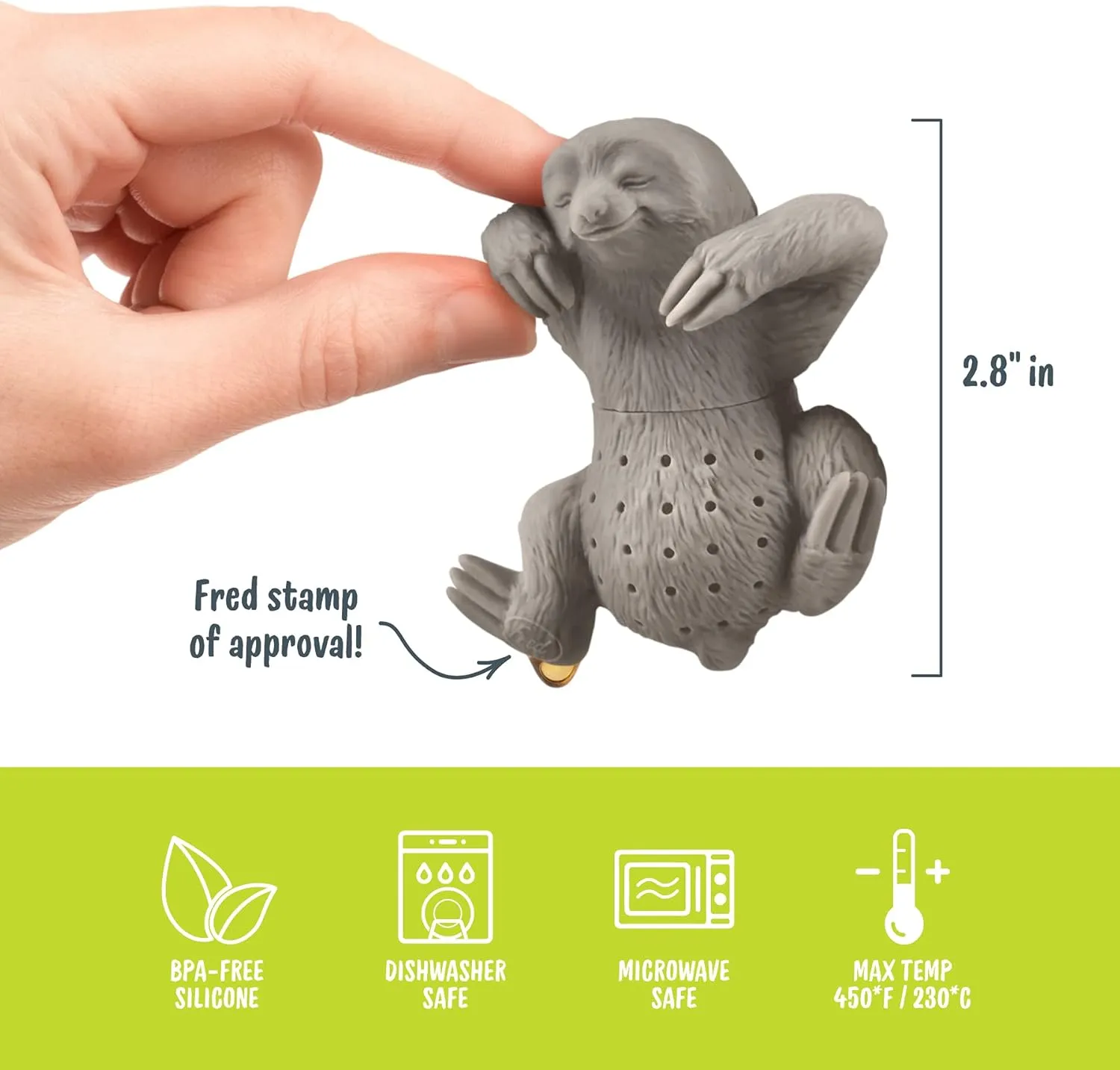 Genuine Fred, SLOW BREW, Sloth Resuable Silicone Tea Infuser, Gray, Fun Gift for Tea Lovers, Clever Kitchen Gadget