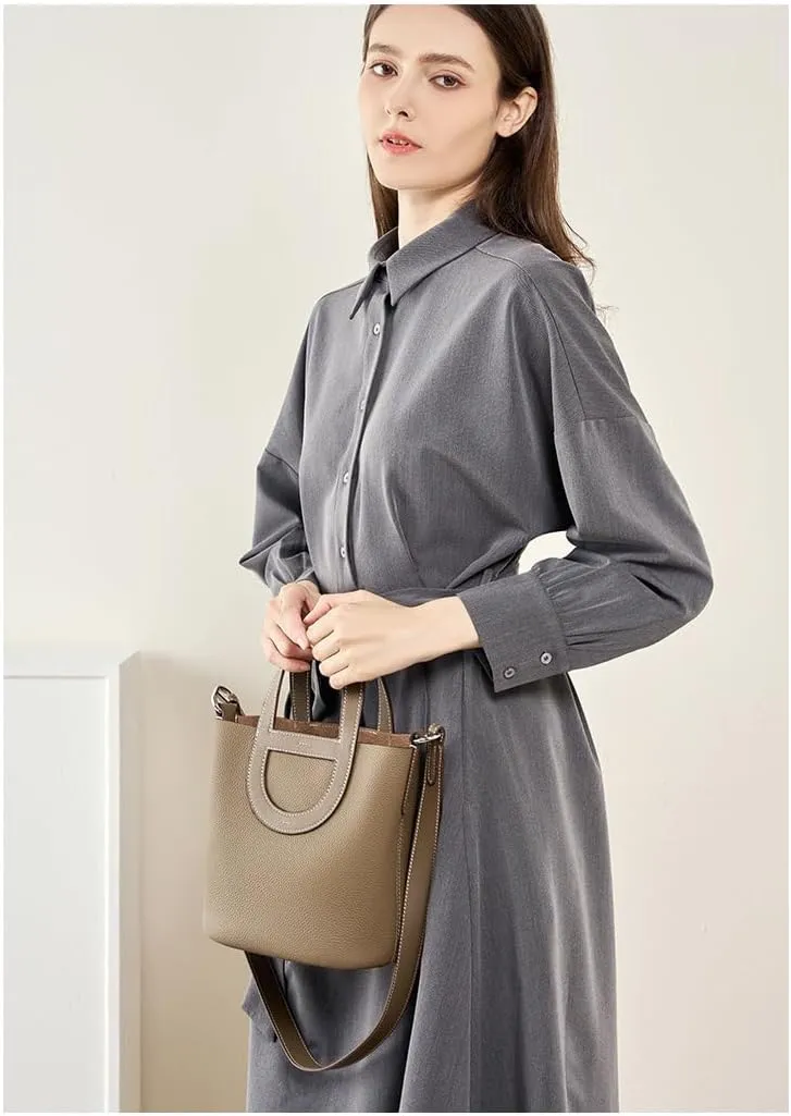 Genuine Leather Bucket Bags for Women, Ladie Crossbody Bags, Top-handle Purses with Adjustable Strap