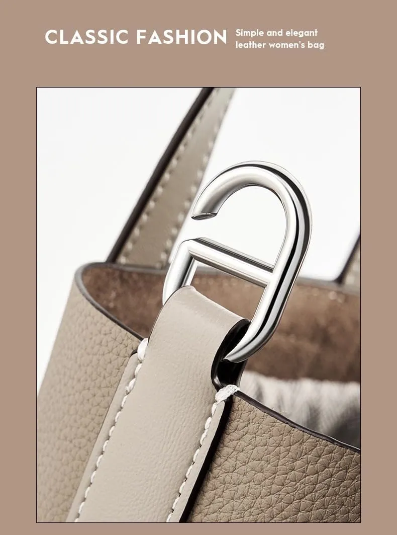 Genuine Leather Bucket Bags for Women, Ladie Crossbody Bags, Top-handle Purses with Adjustable Strap