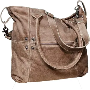 Genuine Leather Crossbody Bag with Contrast Stitching and Pocket