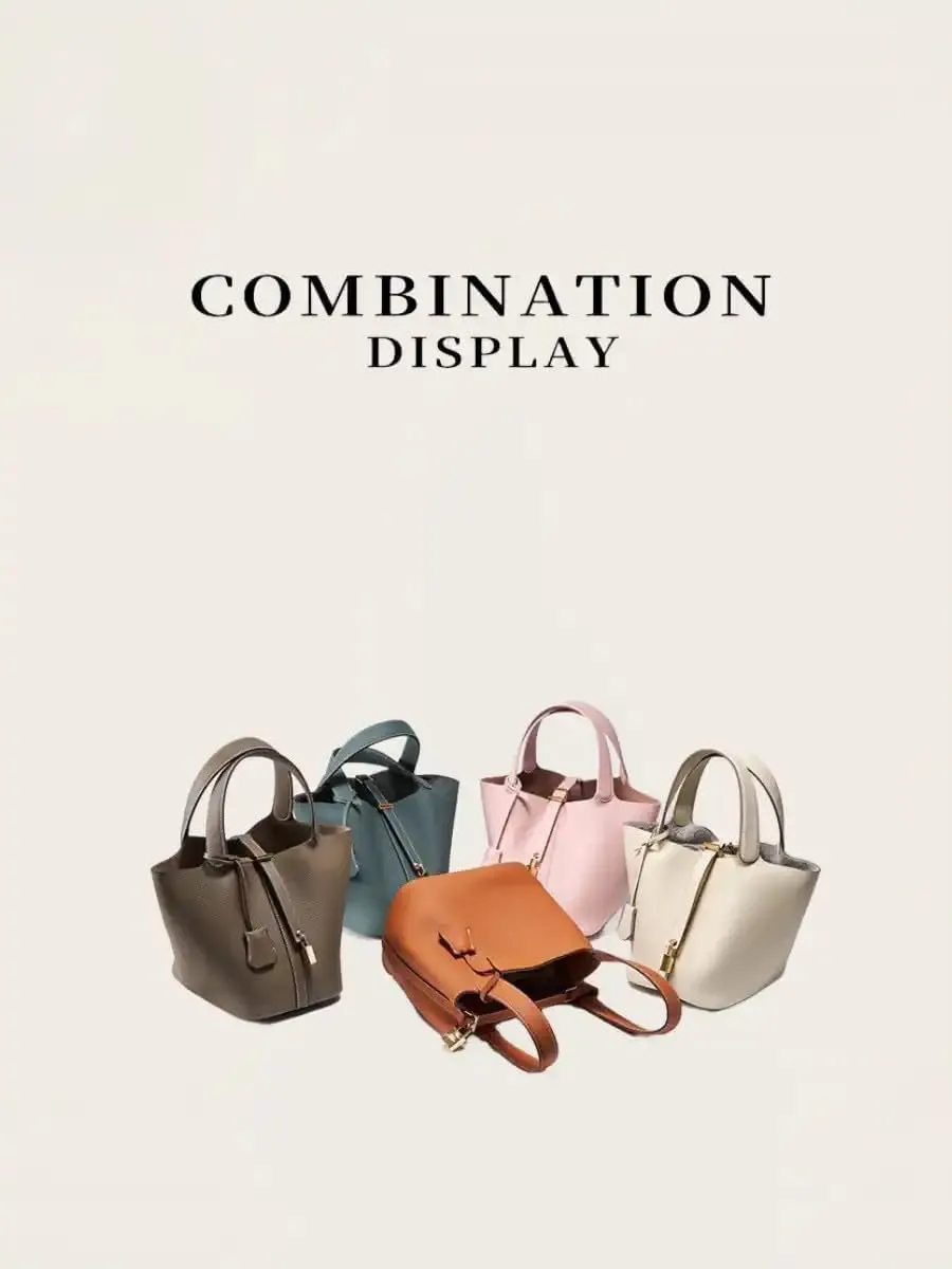 Genuine Leather Handbag Lock Design Bucket Bag Vegetable Basket Fashionable Versatile Shoulder Handbag