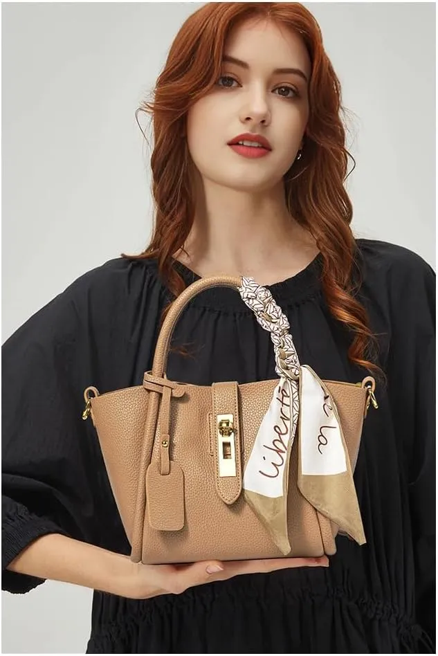 Genuine Leather Lock Design Bucket Bag Vegetable Basket, Commuting Shoulder Handbag Tote bag