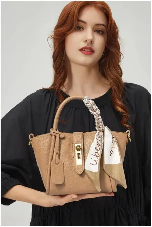 Genuine Leather Lock Design Bucket Bag Vegetable Basket, Commuting Shoulder Handbag Tote bag