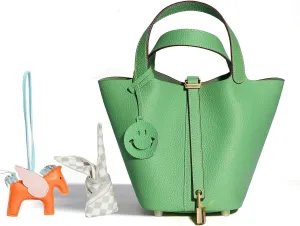 Genuine Leather Purse Handbags for Women with Vegetable Basket Shape Original Design Can be a Shopping bag and Holidays Gift Green